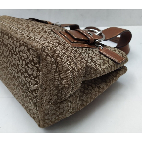 Coach Signature Brown Canvas Leather Trim Double Handle Zipper Tote Bag - Picture 9 of 16